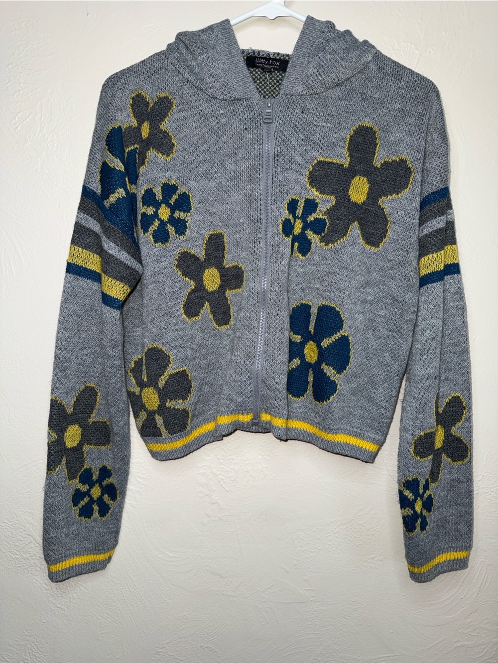NWT Witty Fox Floral Knit Zip Hoodie Sweater Size Small Y2K